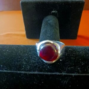 Elegant Vintage Silver Male Ring with Red Gemstone